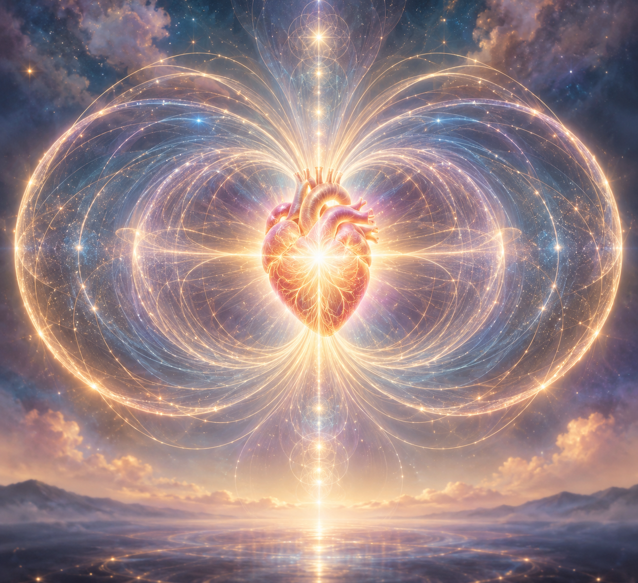 Glowing heart surrounded by radiant energy